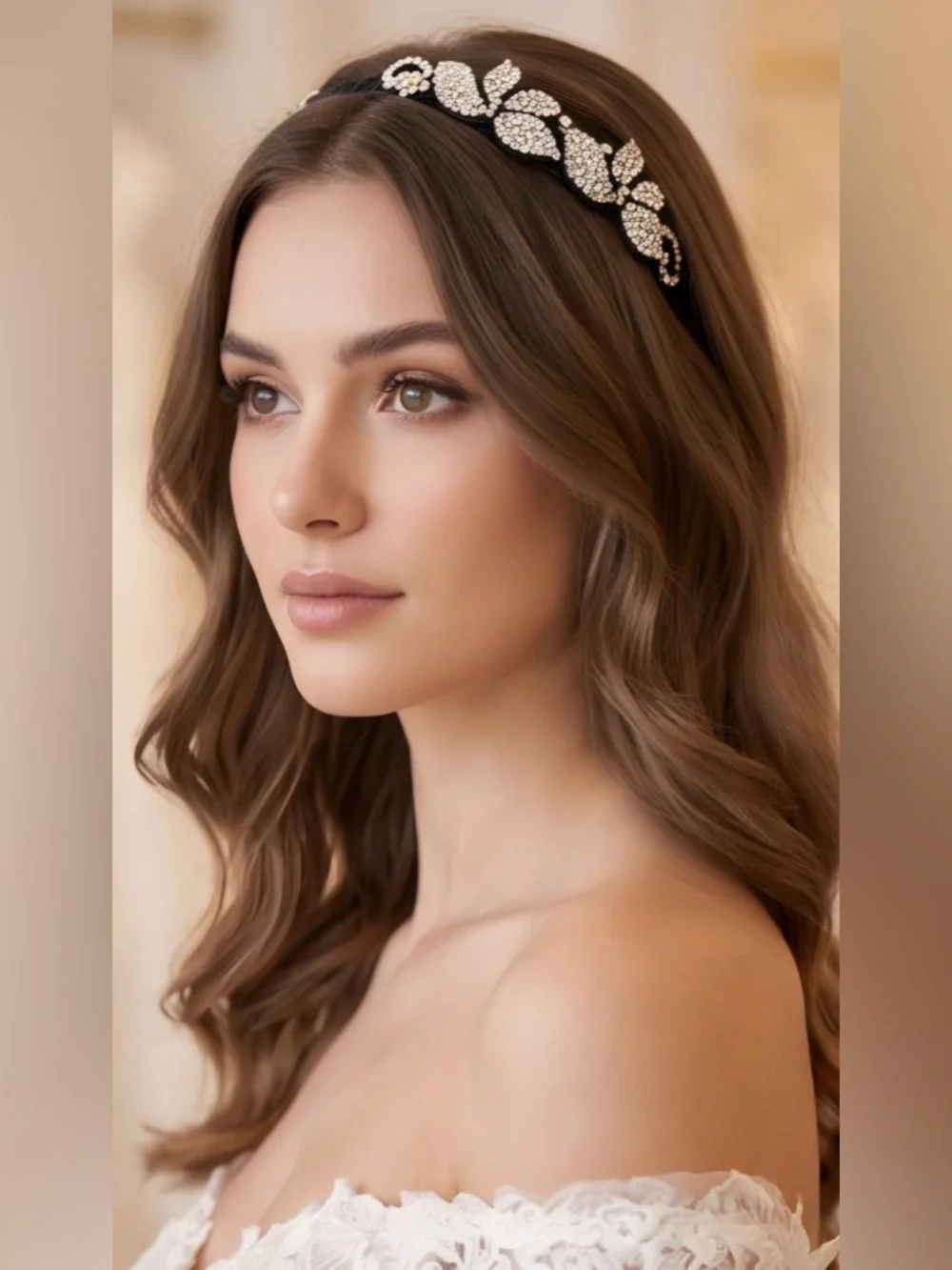 Clear & AB Crystals Floral Black Headband - Women's Elegant Hair Accessory